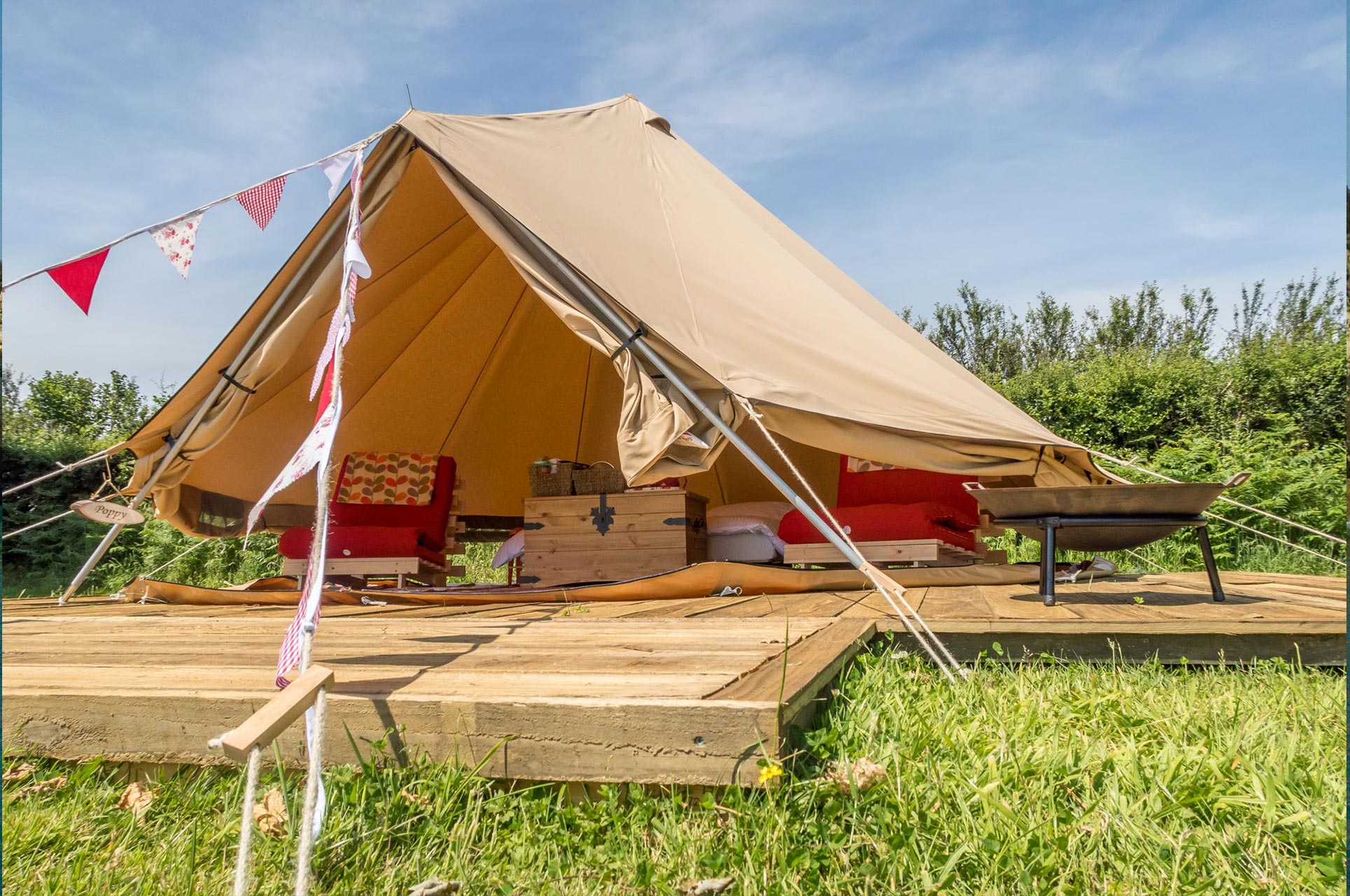 A tent in a field