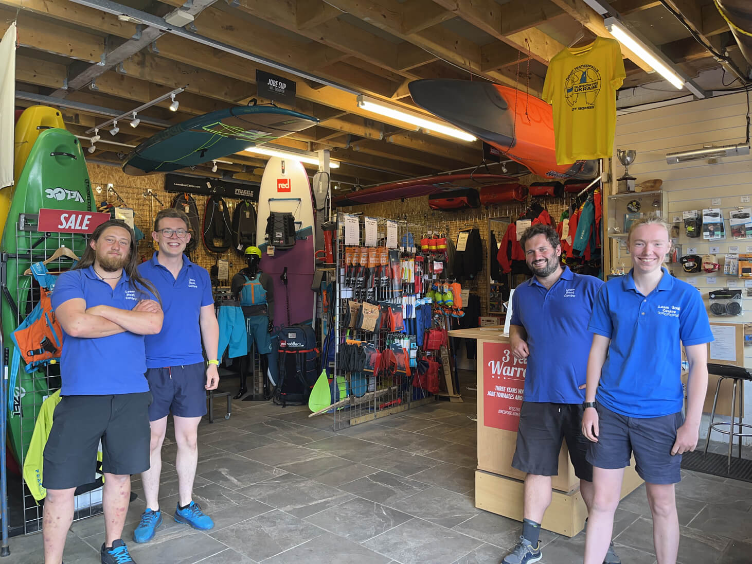 Leam Boat Centre Team stood in their Shop