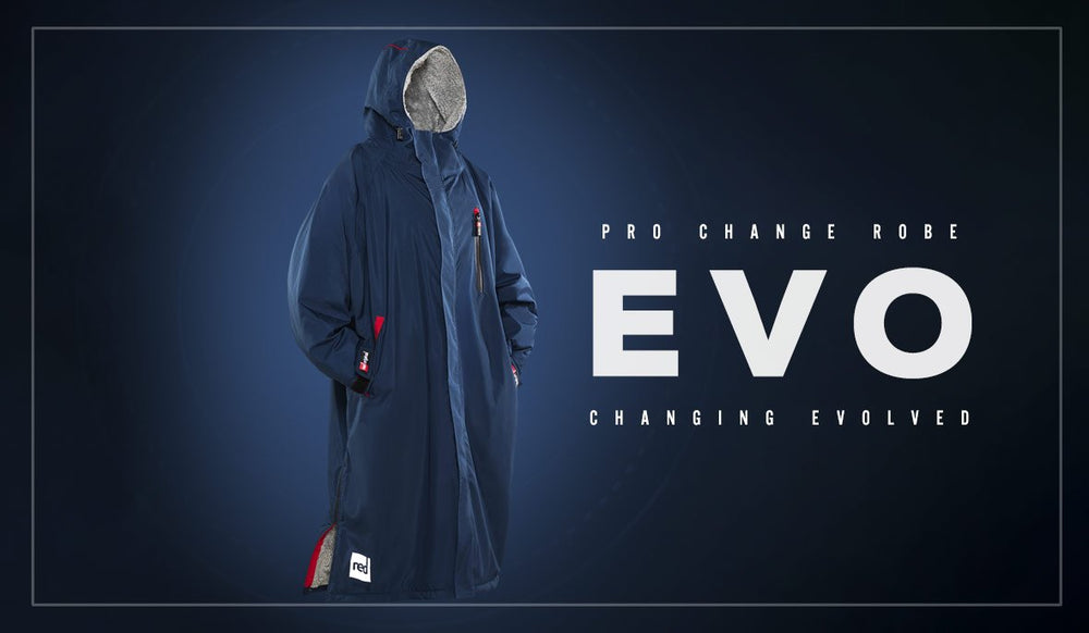 Pro Change Robe EVO written over a blue background with an image of a robe next to it