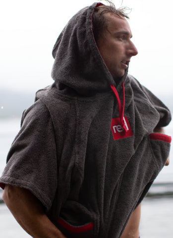 Man wearing Red Equipment Luxury Towelling Change Robe in Grey