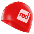 Red silicone swimming cap hat with 'Red' logo