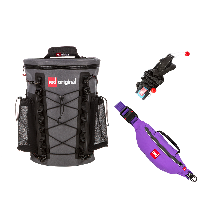 SUP Essentials Bundle: Airbelt PFD (Purple), Deck Bag & Shoulder Carry Strap